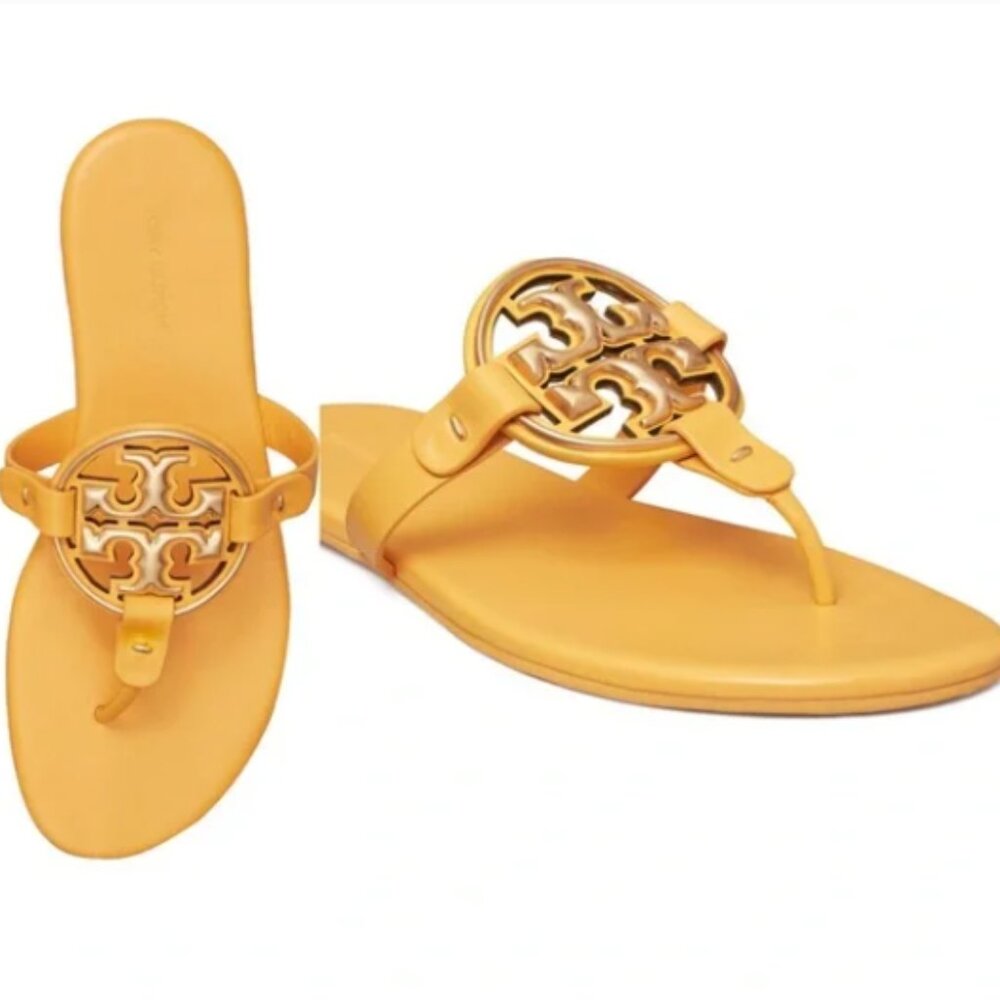Tory Burch Metal Miller Soft Leather Sandal Peachy/Gold NWT $298